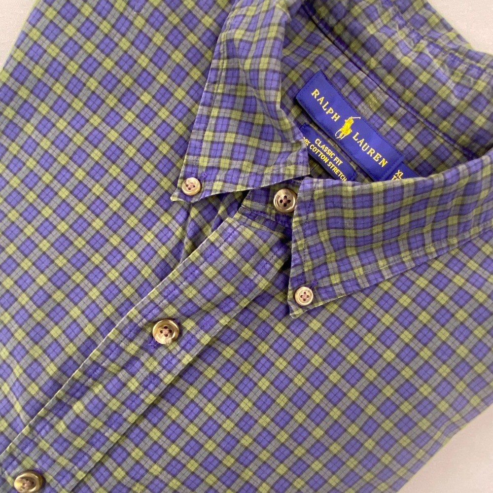 Ralph Lauren Button Down Shirt Mens‎ XL Blue Green Plaid Classic Fit Preppy